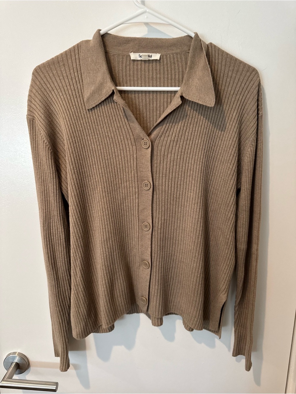 Splendid Ribbed Button-Front Cardigan in Taupe Size Small